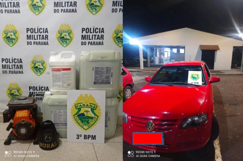  Patrulha Rural recupera herbicidas e equipamento furtados em zona rural no PR, uma mulher foi presa