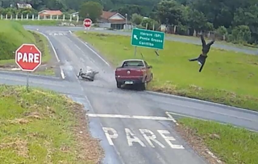  Câmera registra motociclista sendo arremessado após acidente na PR 090