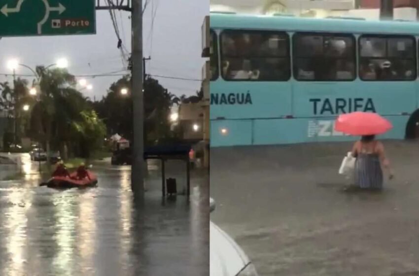  Temporal deixa ruas alagadas e idosa ilhada dentro de casa no PR