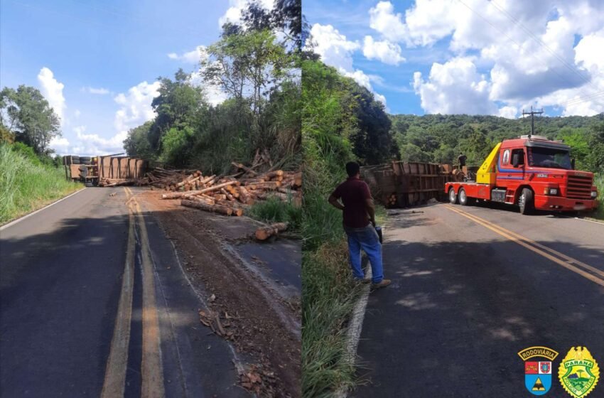  Acidente com tombamento de caminhão interdita trecho da PR 459, mas não deixa feridos