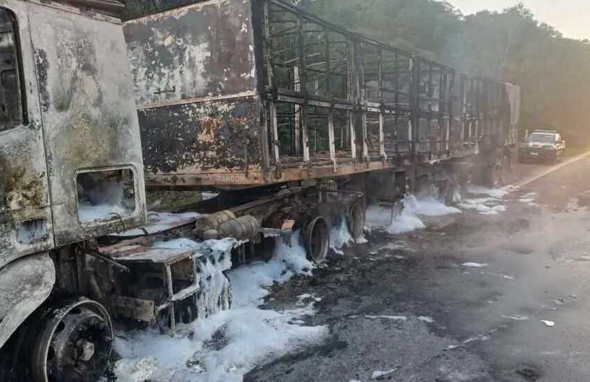  Caminhão incendeia na BR-277 e causa correria às margens da rodovia