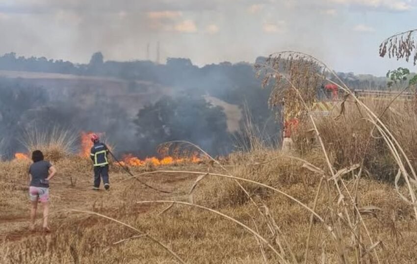  Fogo consome vegetação e exige três horas de combate intenso