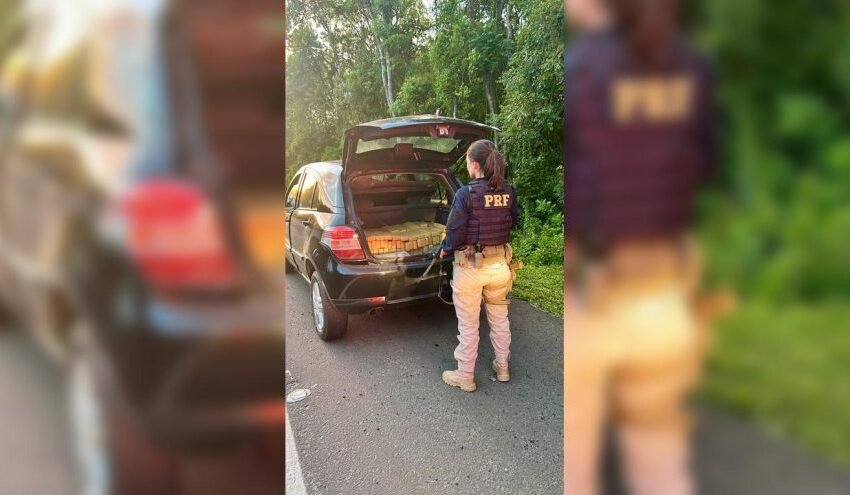 PRF intercepta Agile preto com mais de 220 kg de maconha na BR-277